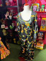 VTG Psychedelic Floral 1970's Maxi Dress 12/14