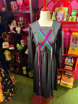 VTG John Adam 1970's Velvet Ribbon Dress Black Sz 8/10