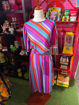 1970's VTG Miss Oops California Rainbow Stripe Dress Sz 12