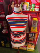 VTG 1970's Sears Junior Bazaar Mock Neck Stripe Tank