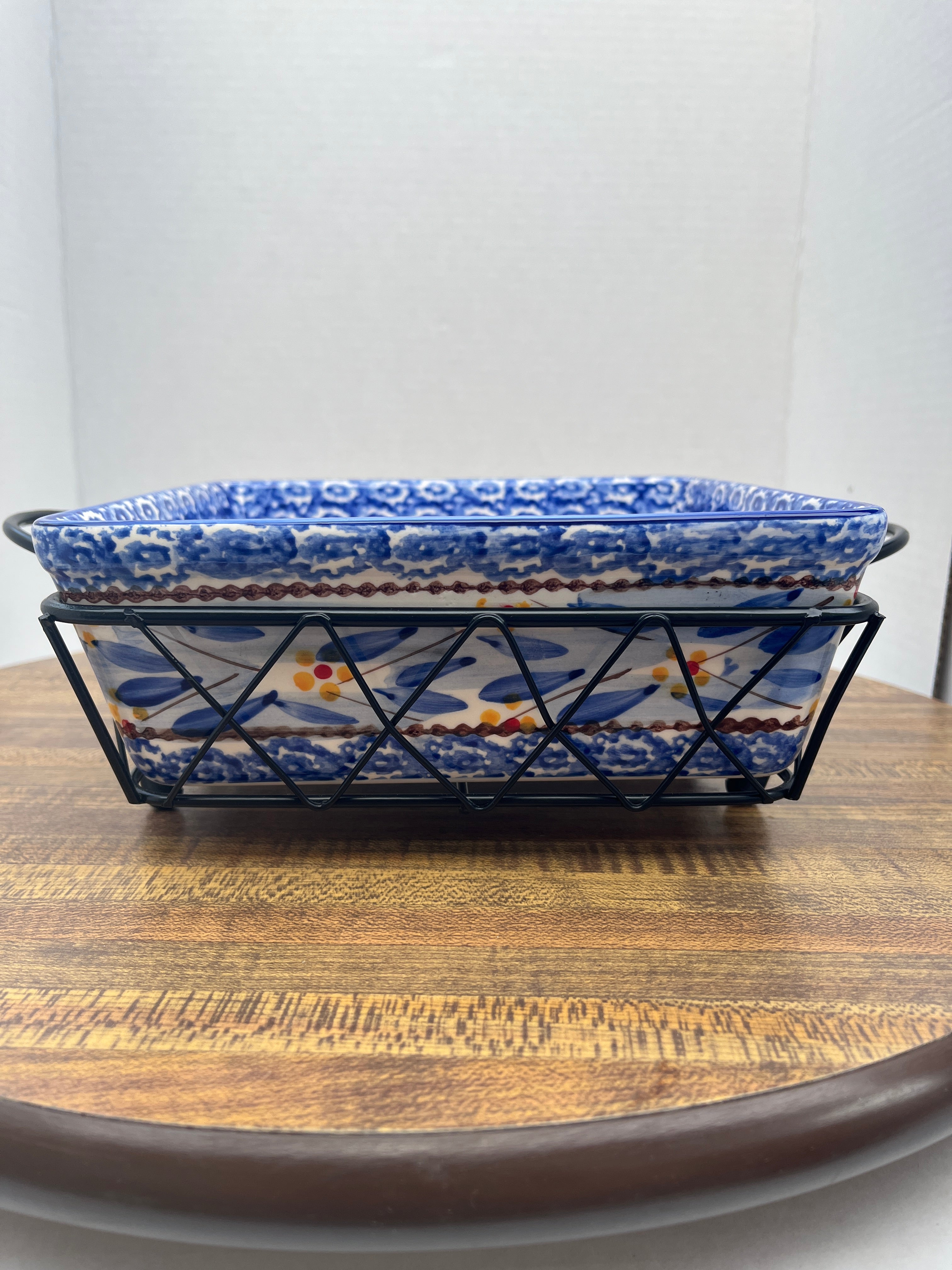 Temptations Heritage Floral Casserole Dish w/ Metal Holder