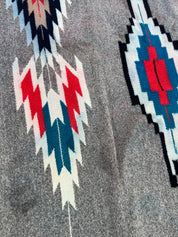 48x75” grey red blue Native American rug tapestry