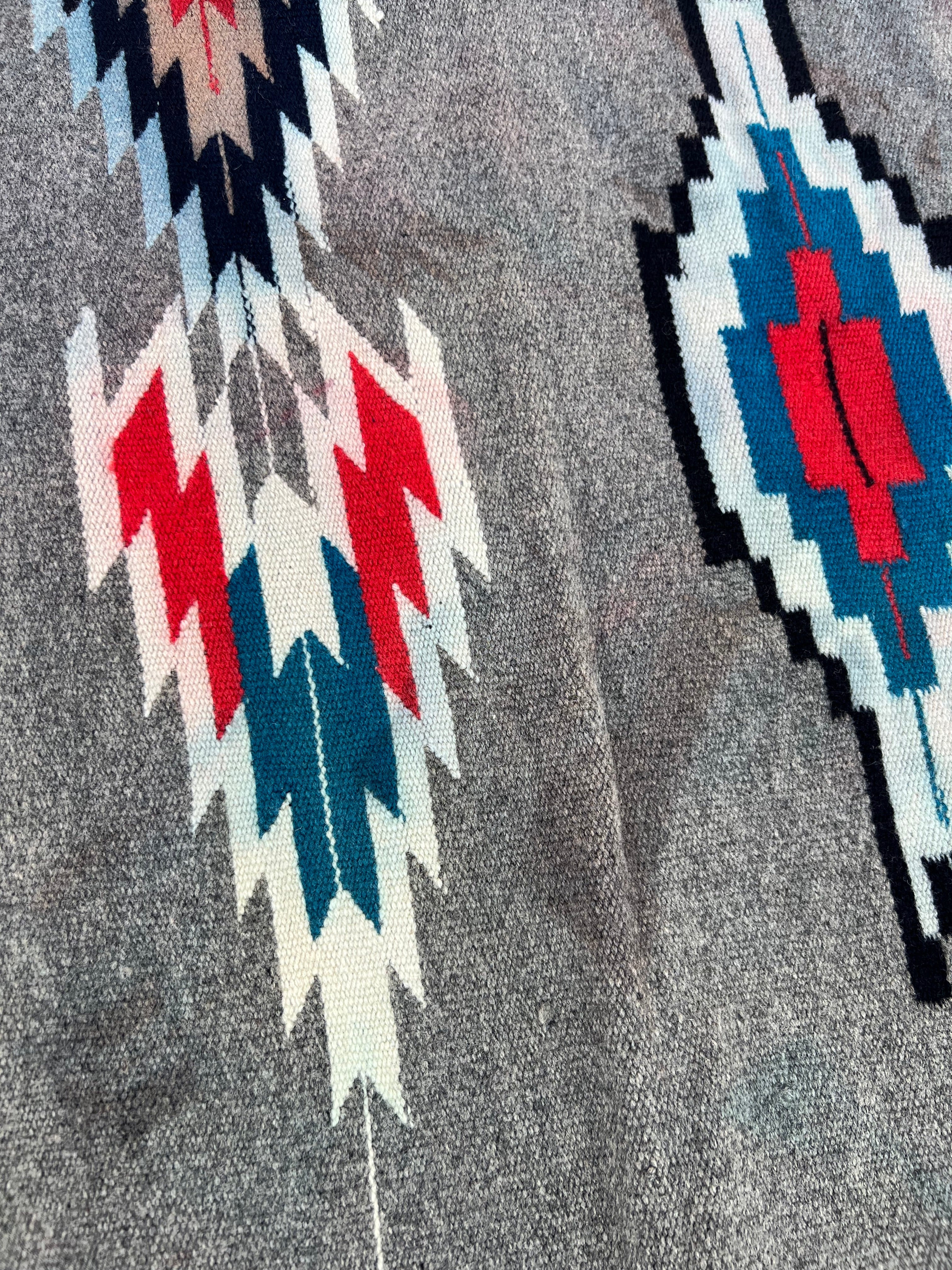 48x75” grey red blue Native American rug tapestry