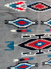 48x75” grey red blue Native American rug tapestry