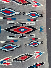 48x75” grey red blue Native American rug tapestry
