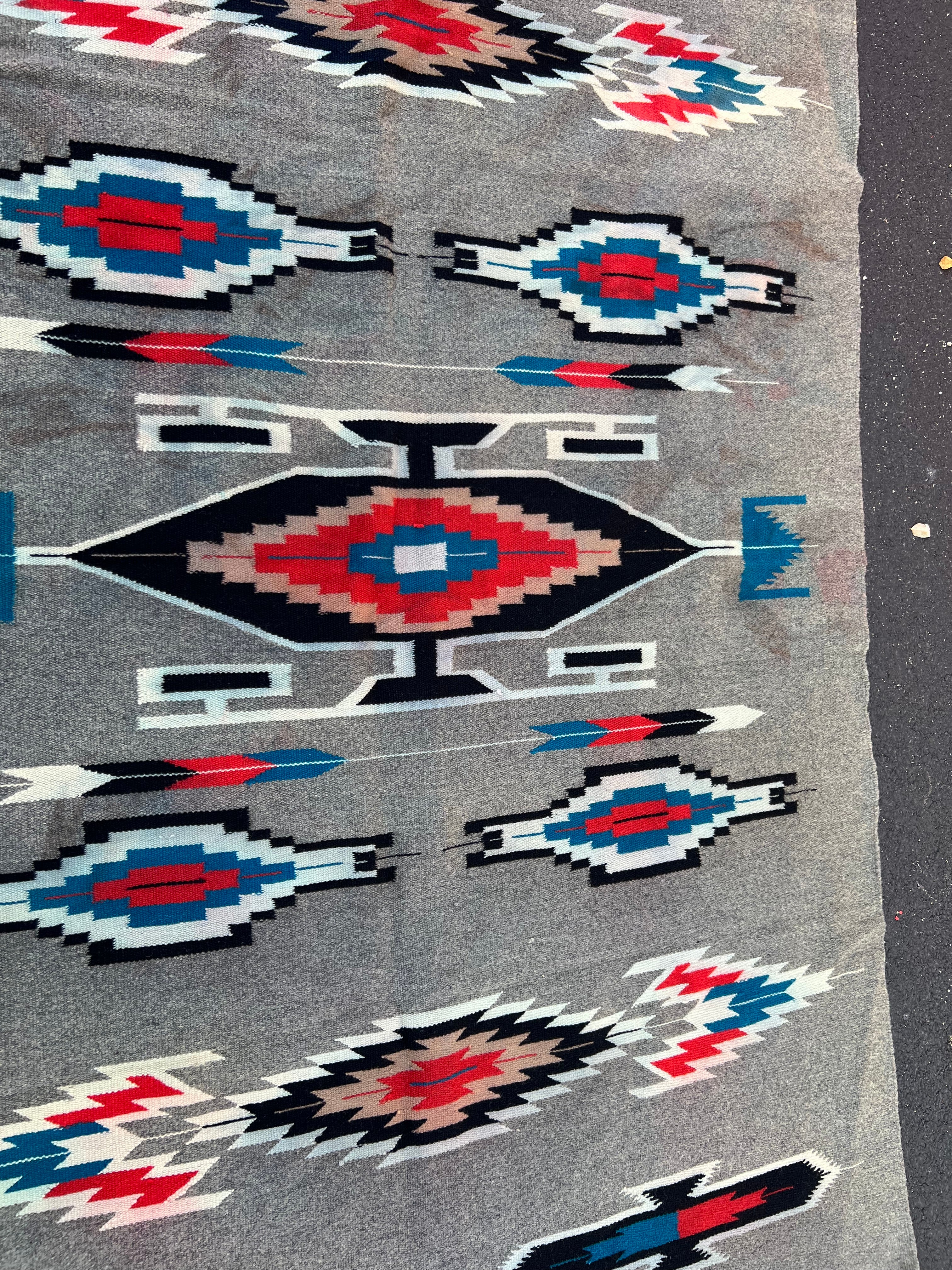 48x75” grey red blue Native American rug tapestry