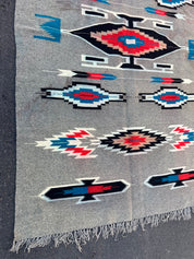 48x75” grey red blue Native American rug tapestry