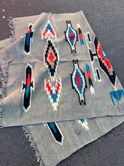 48x75” grey red blue Native American rug tapestry