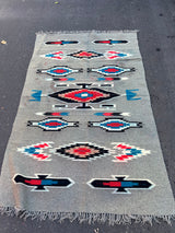 48x75” grey red blue Native American rug tapestry