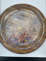 Clear Glass Santa Claus Sleigh Reindeer Serving Plate 14"