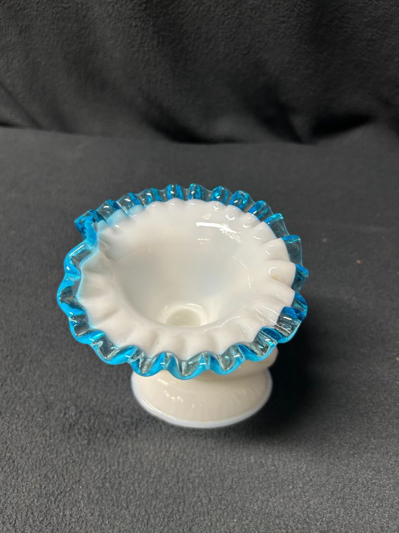 Fenton cornucopia light blue rim