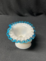 Fenton cornucopia light blue rim