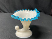 Fenton cornucopia light blue rim