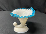 Fenton cornucopia light blue rim