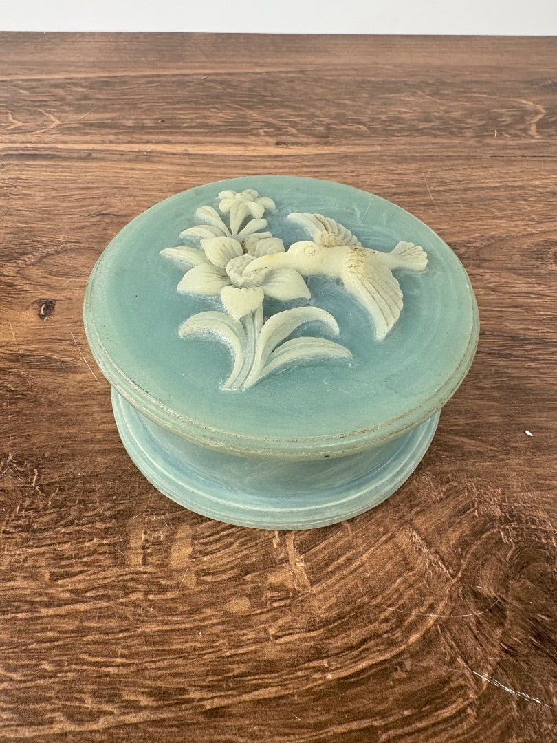 Vintage Incolay Round  Bird & Floral Box