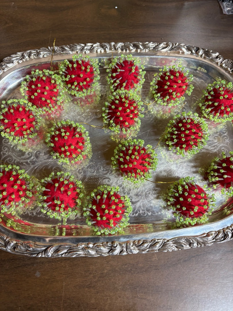Green Beaded Red Ornament