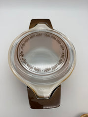 Pyrex 473 1 qt. Old orchard promotional with cradle