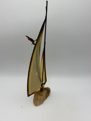 Vintage brutalist, brass and stone sailboat