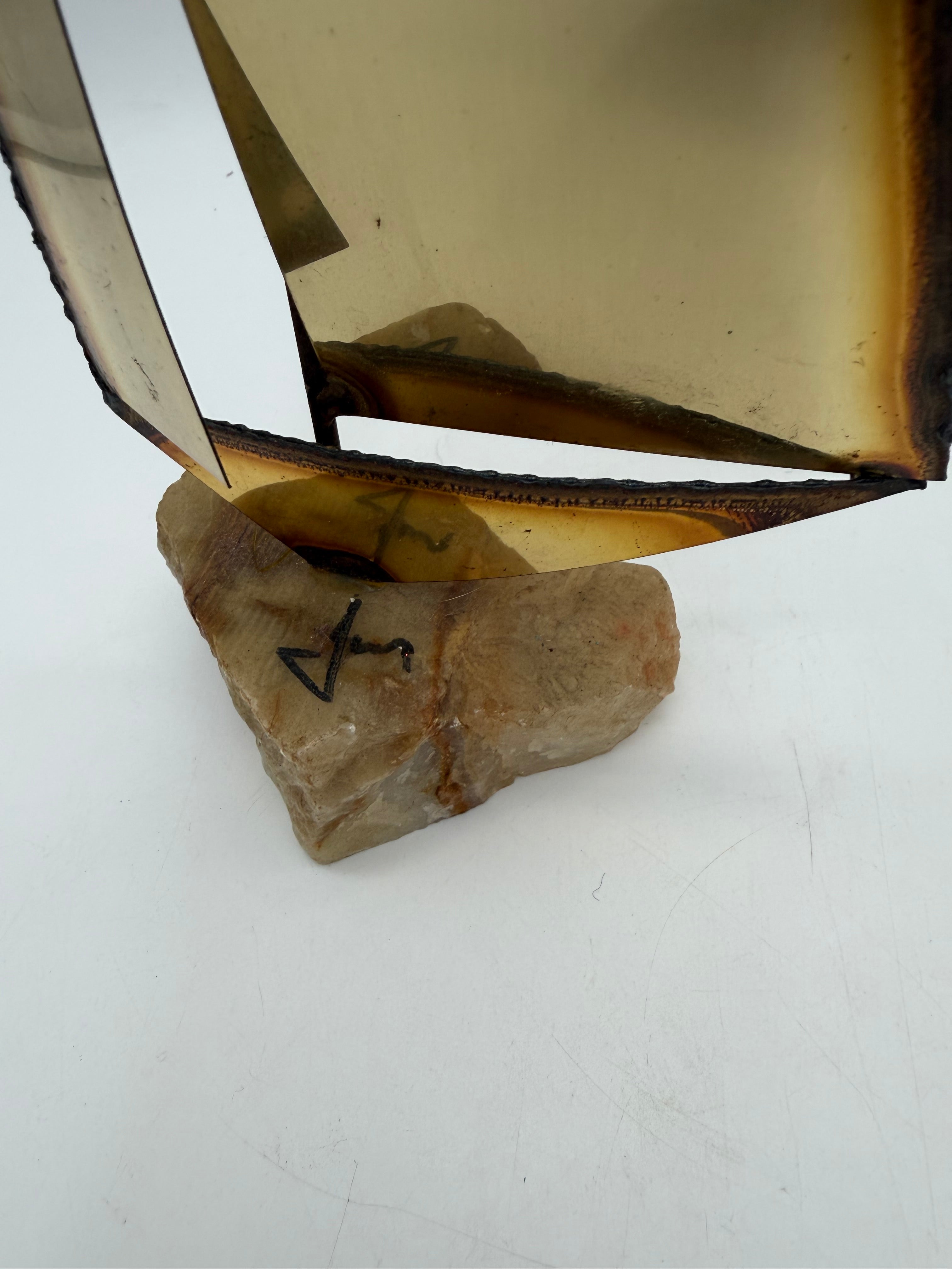 Vintage brutalist, brass and stone sailboat