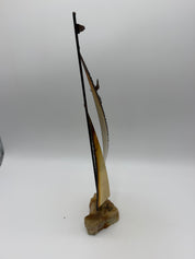 Vintage brutalist, brass and stone sailboat
