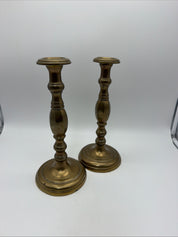 Antique brass large candlesticks 11” pair of two