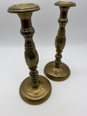 Antique brass large candlesticks 11” pair of two