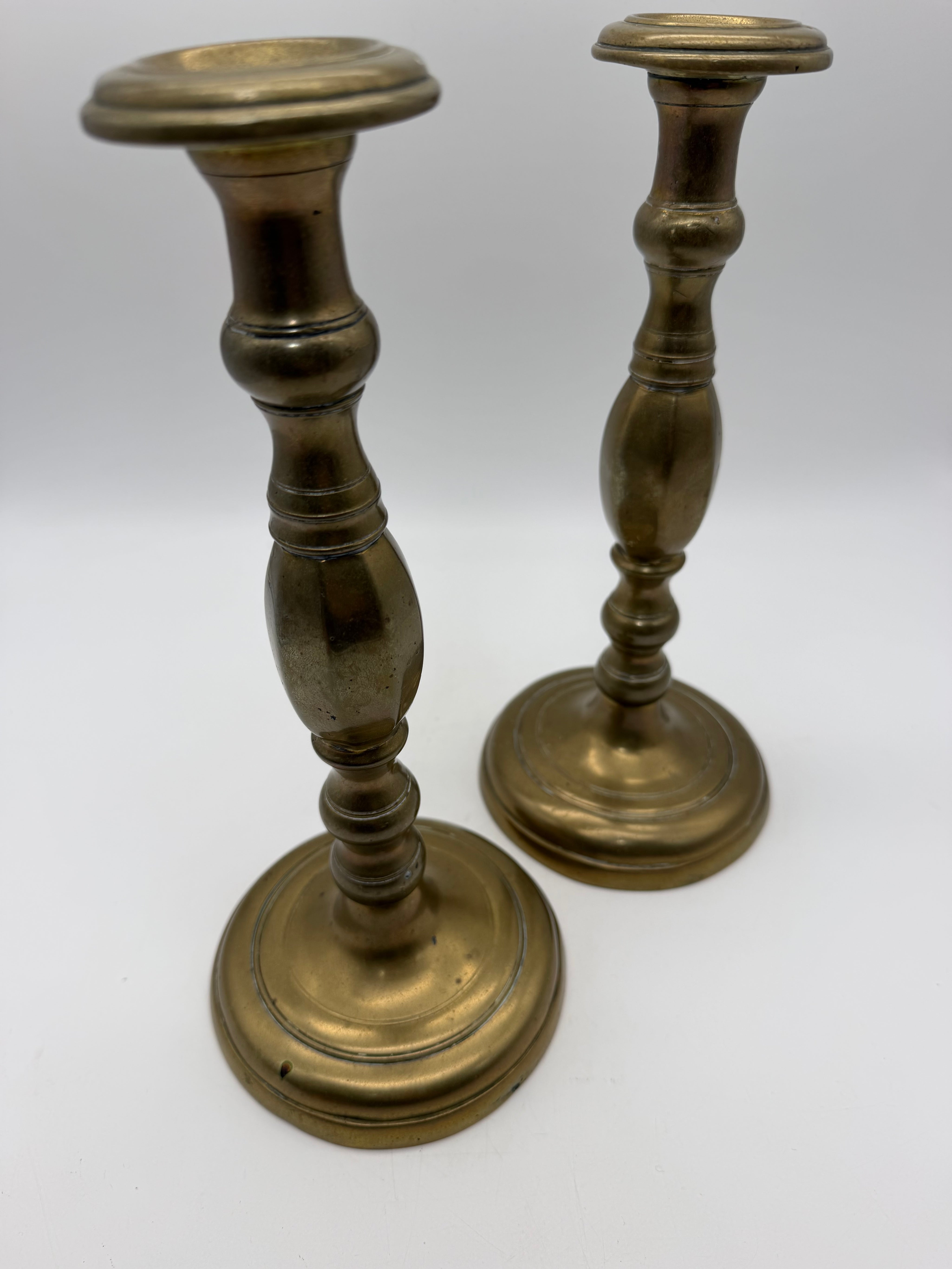 Antique brass large candlesticks 11” pair of two