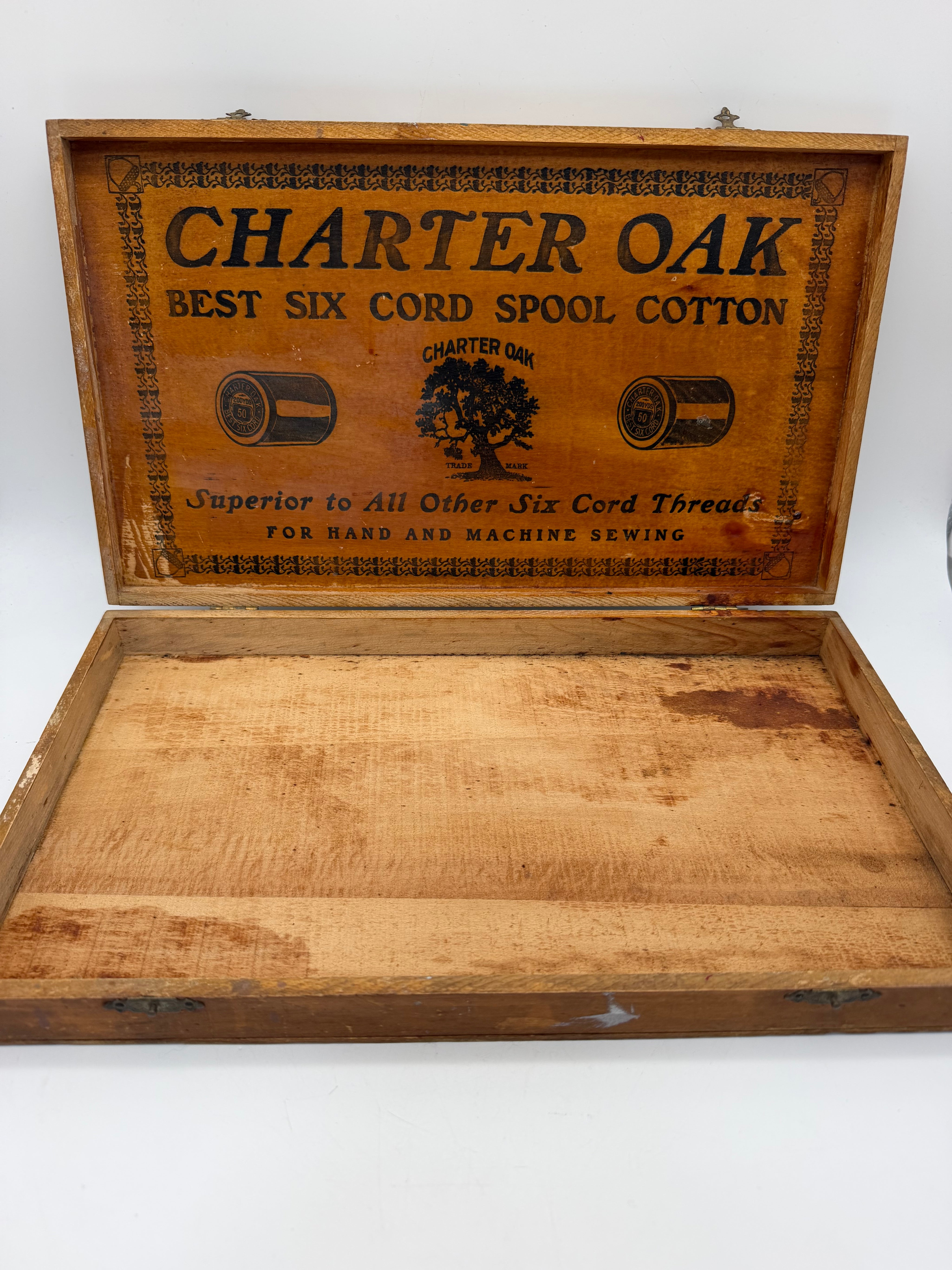Charter Oak spool box antique wooden sewing box