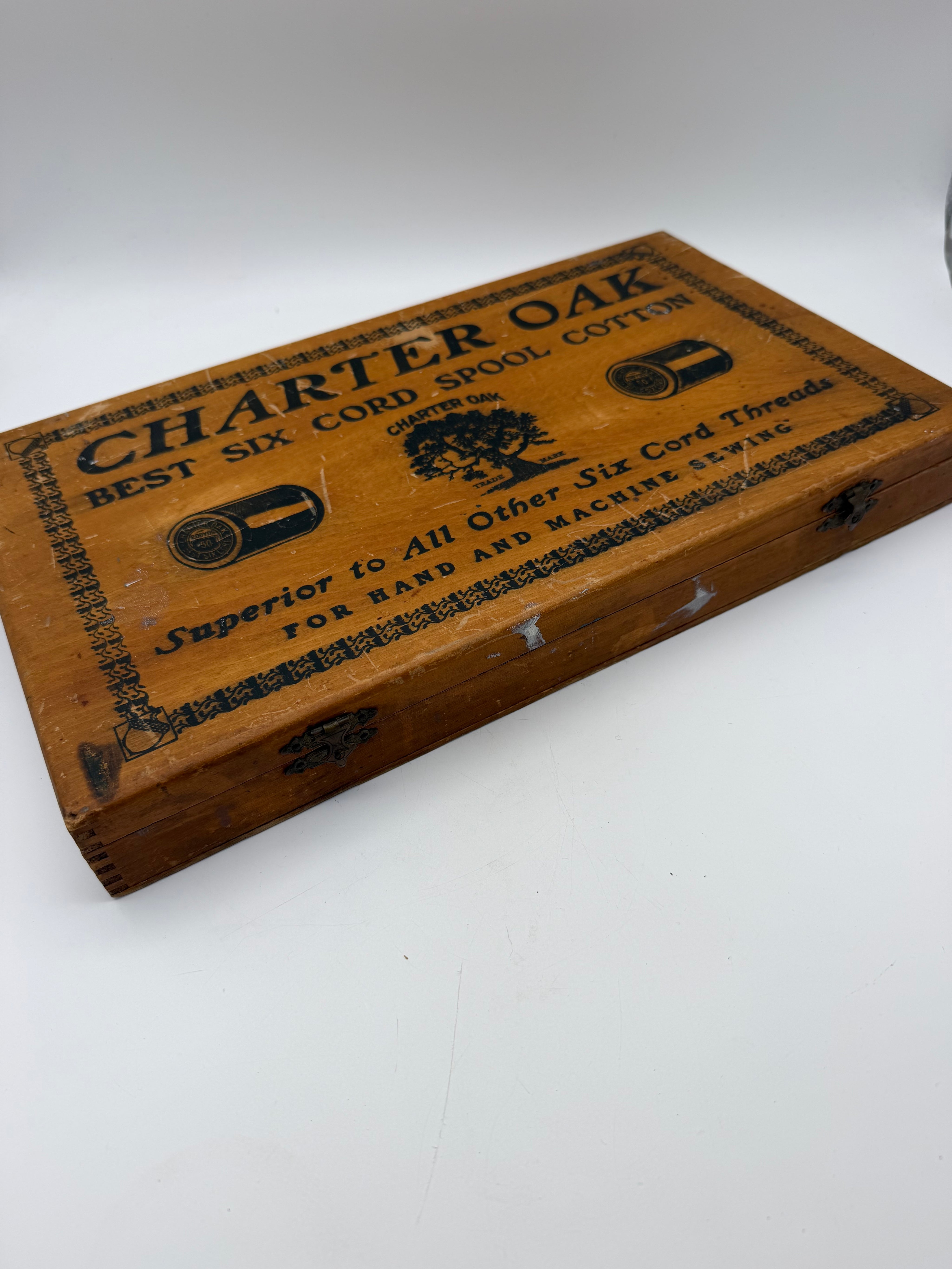 Charter Oak spool box antique wooden sewing box