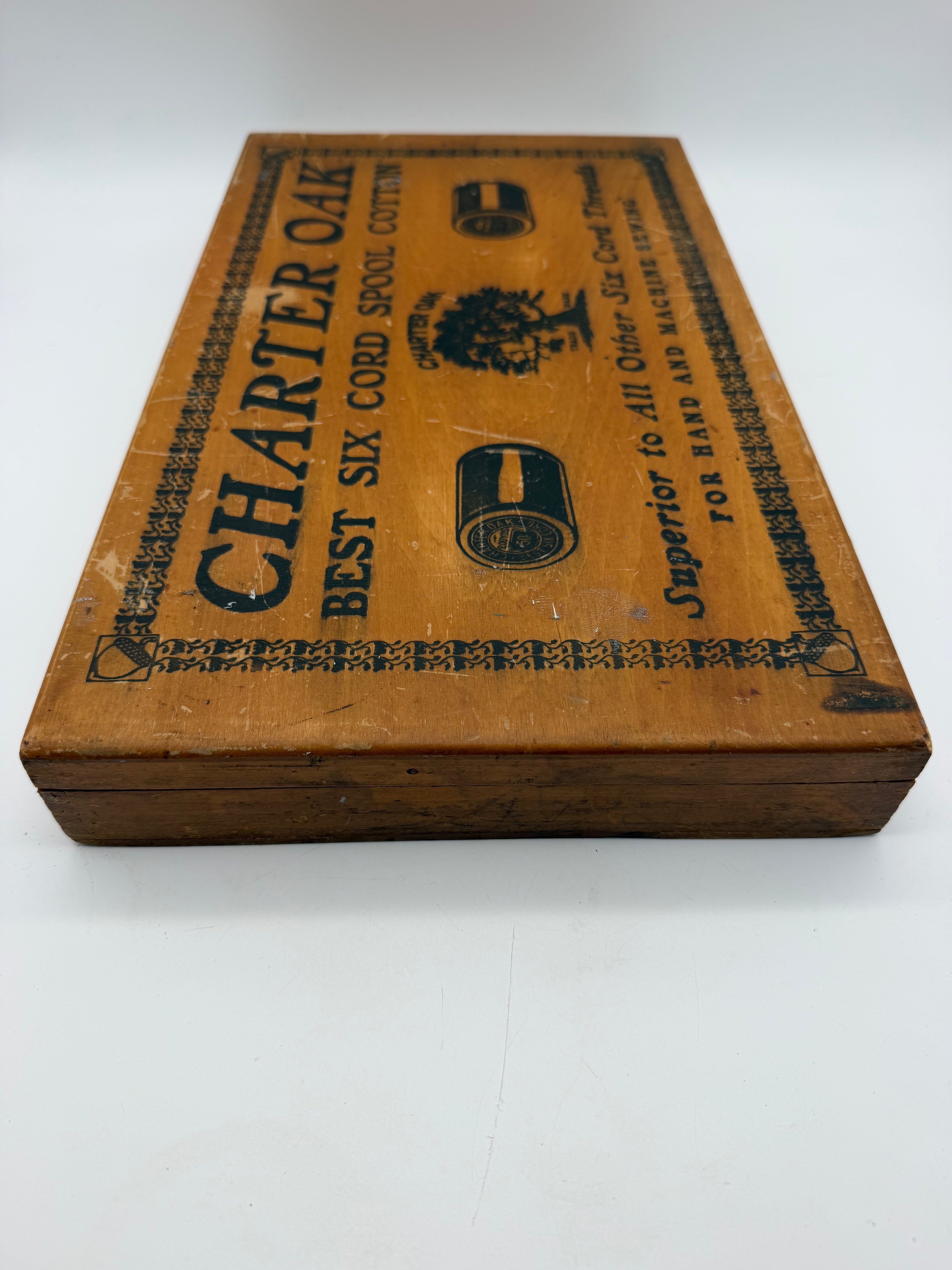Charter Oak spool box antique wooden sewing box