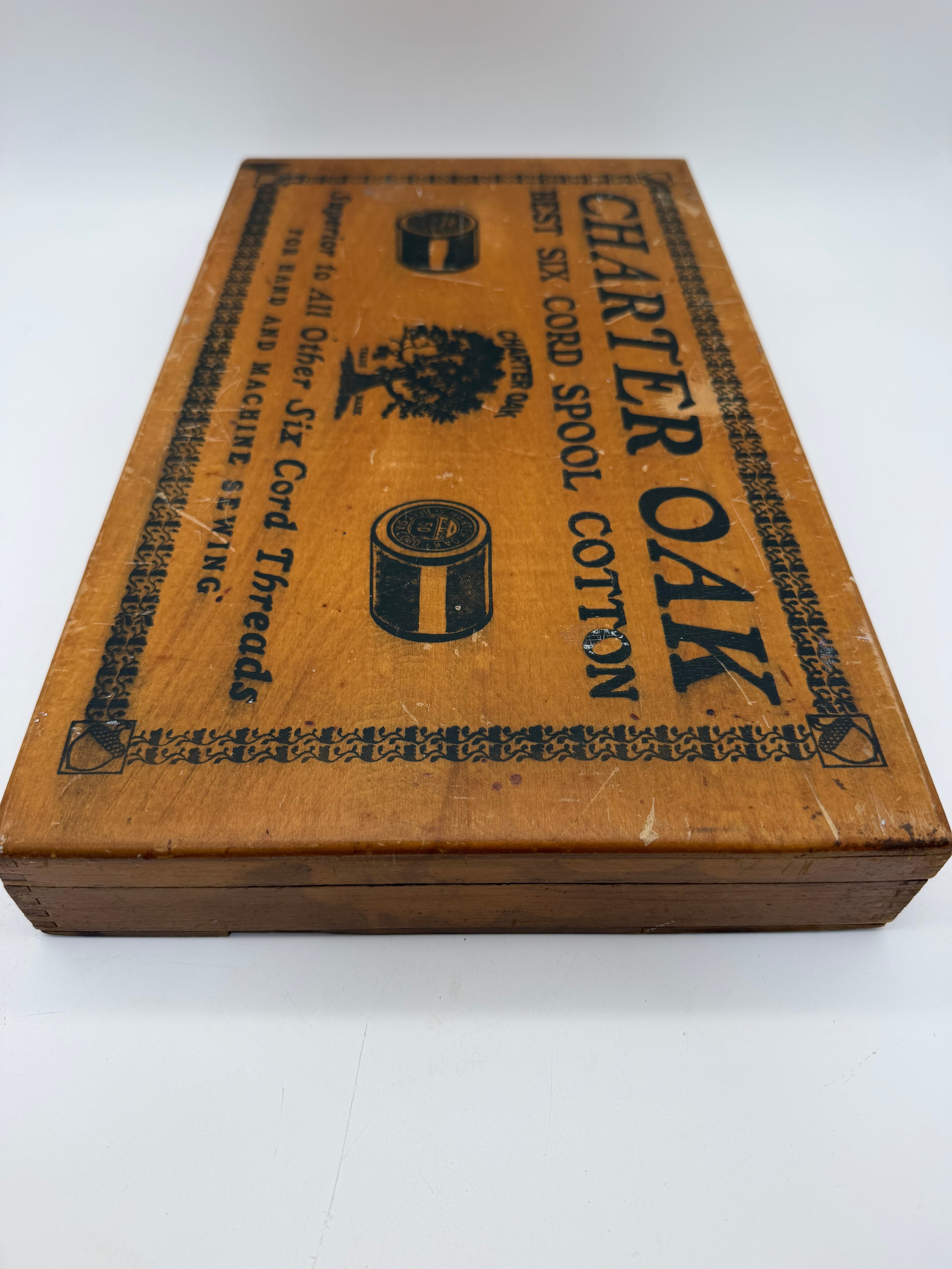 Charter Oak spool box antique wooden sewing box
