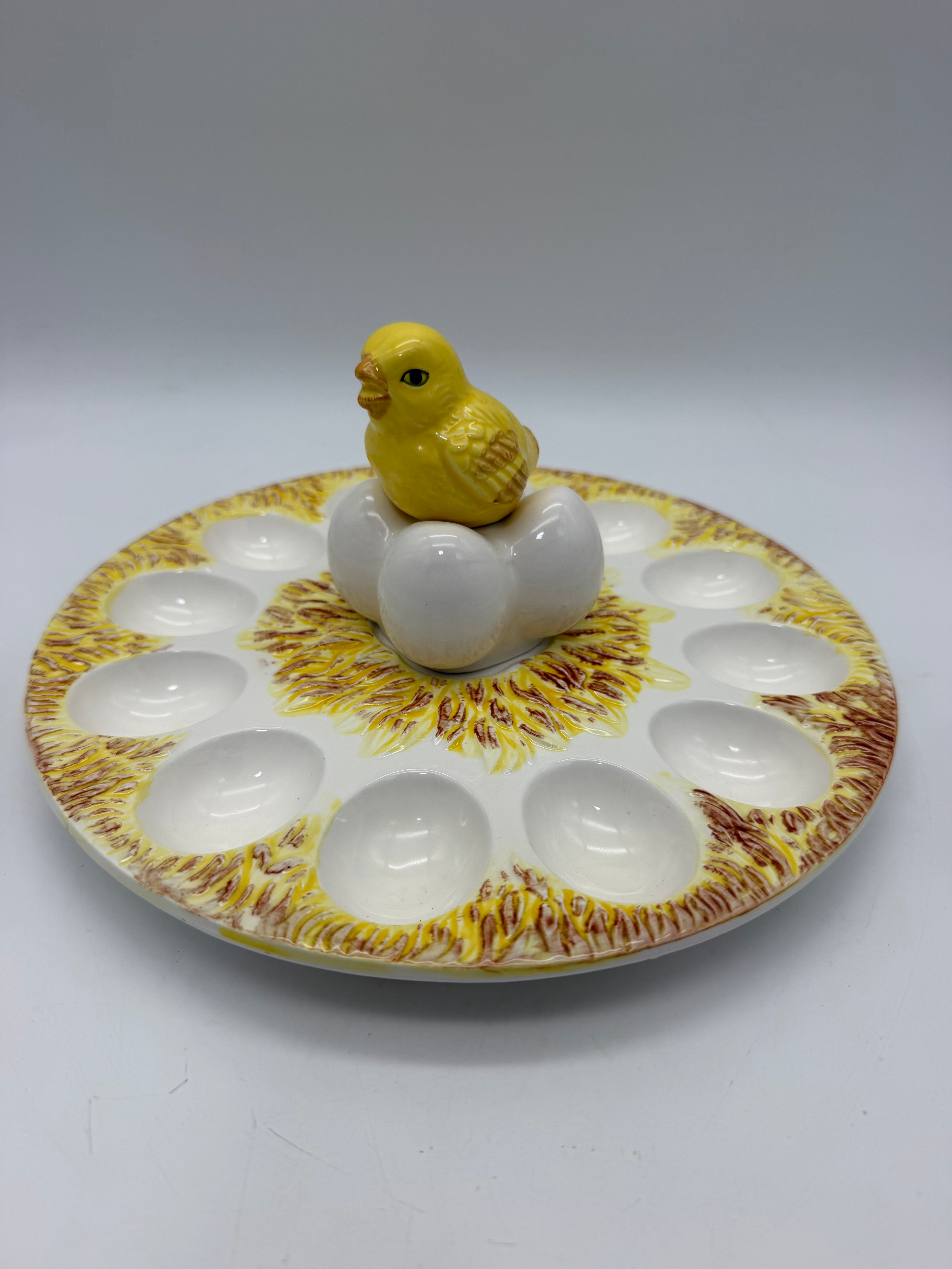 Deviled egg plate with salt and pepper shaker chick and eggs