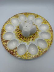 Deviled egg plate with salt and pepper shaker chick and eggs