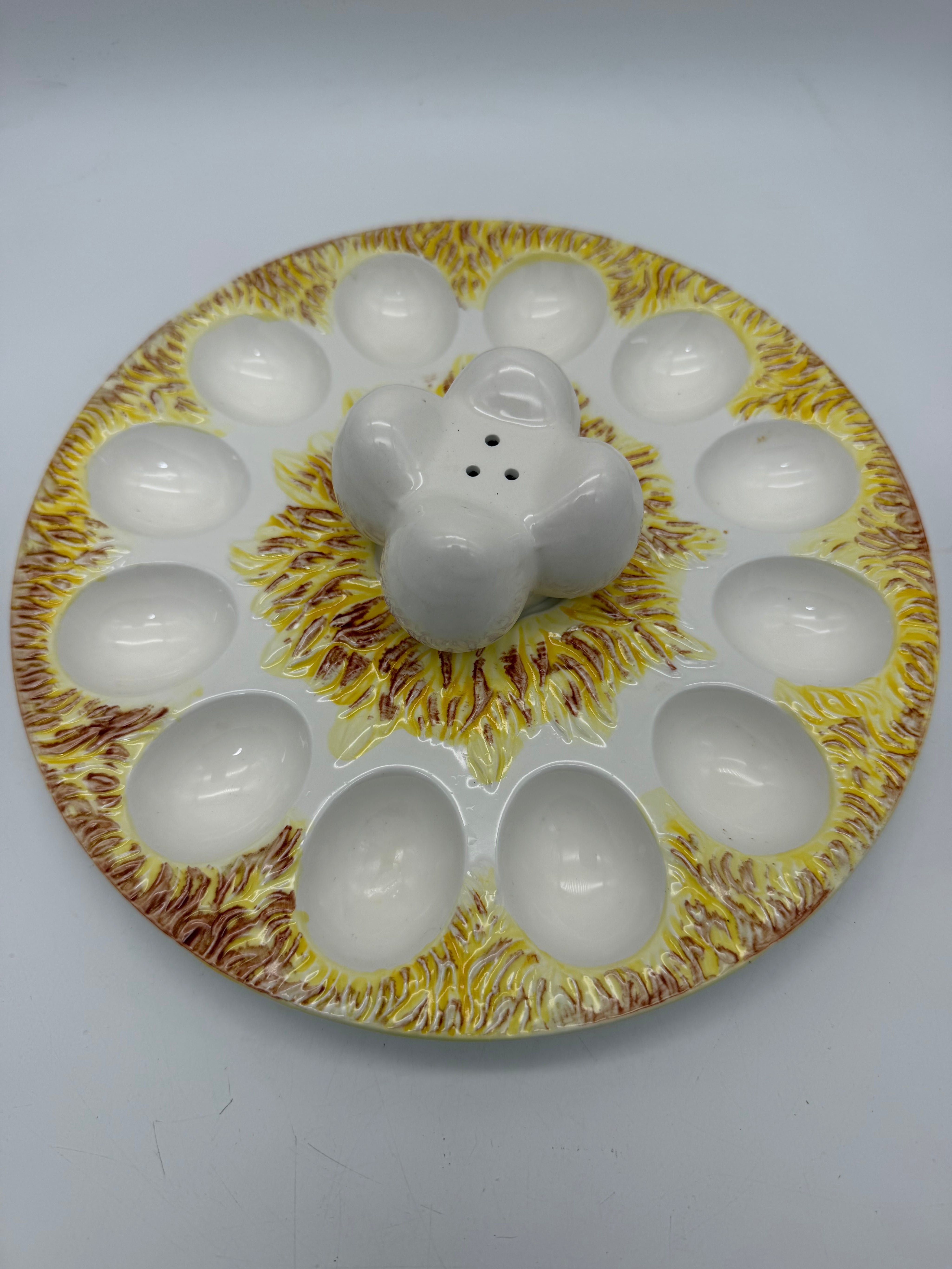 Deviled egg plate with salt and pepper shaker chick and eggs