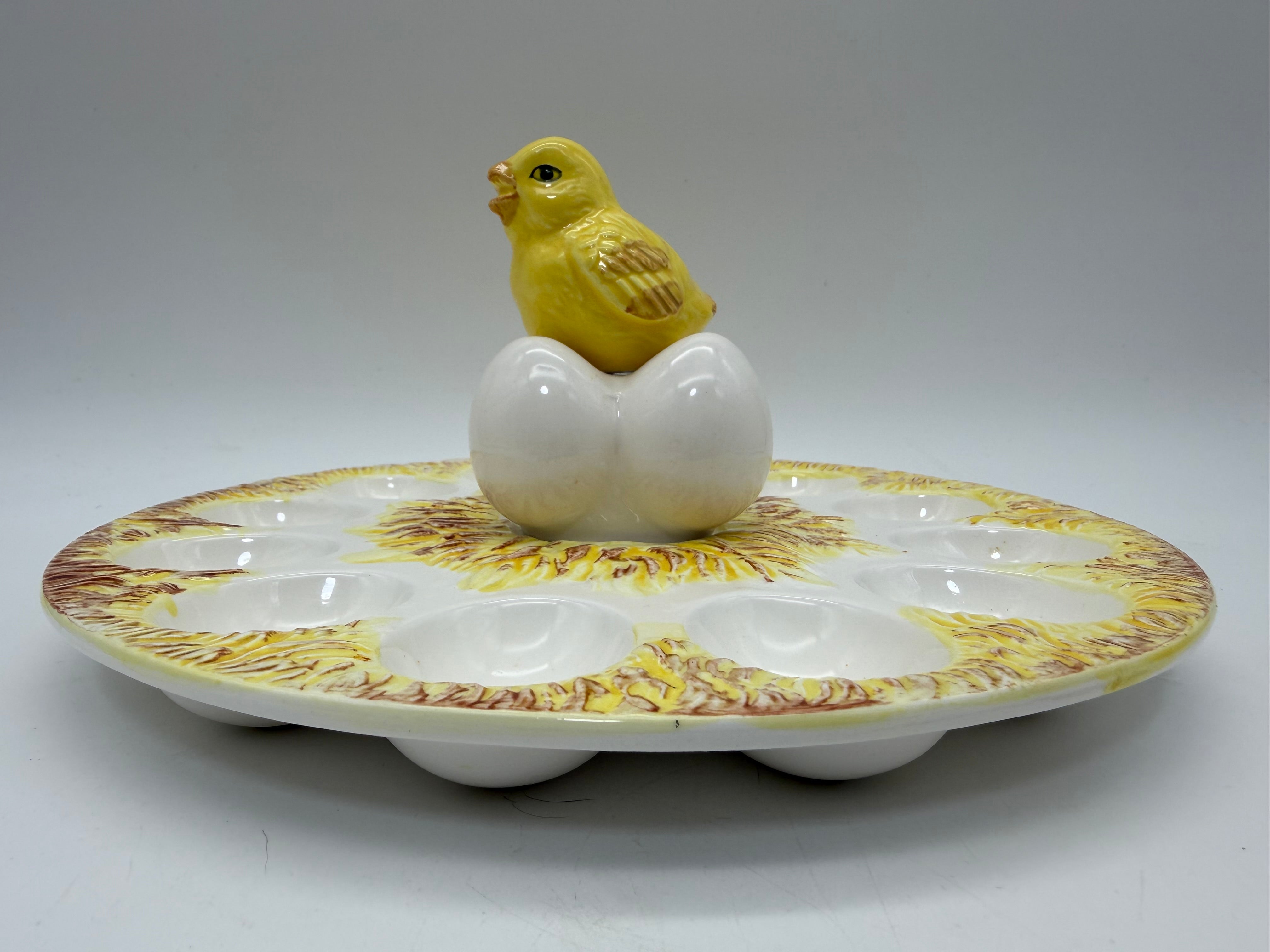 Deviled egg plate with salt and pepper shaker chick and eggs