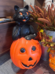 Vintage 1993 Caroline Pumpkin w/ Black Cat Blow Mold