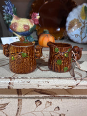Vtg Brown Ceramic Squirrels with Pinecones Creamer and Sugar Set