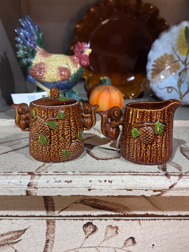 Vtg Brown Ceramic Squirrels with Pinecones Creamer and Sugar Set by 811 - Charlene's Early Bird