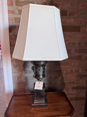 Cast Metal Lamp with Fabric Shade