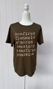 Bonfires, Flannels, Pumpkins Tee - Small