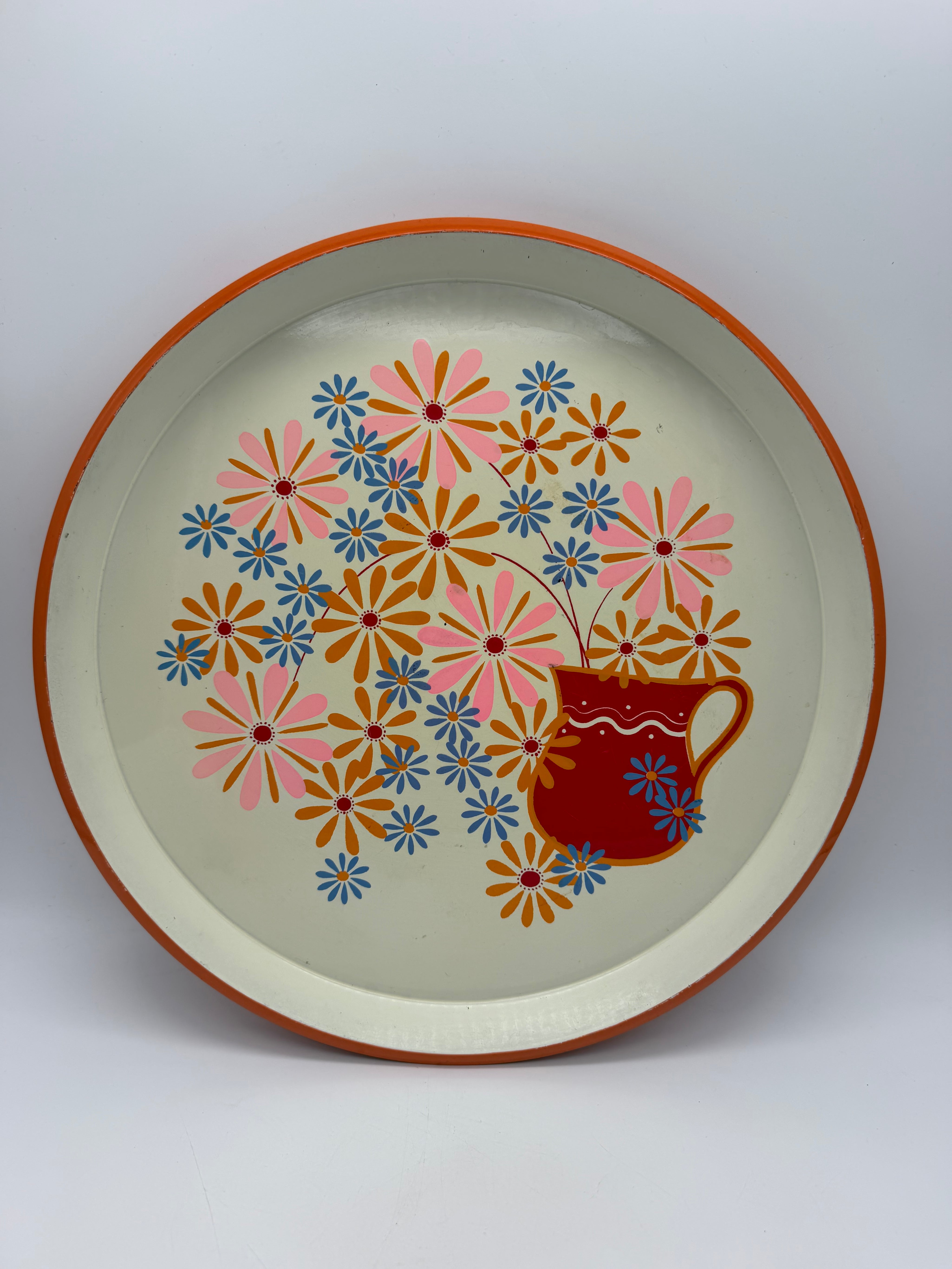 13” Daisies Red Orange Pink Mod serving tray