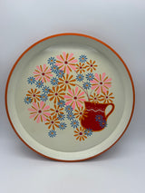 13” Daisies Red Orange Pink Mod serving tray
