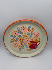 13” Daisies Red Orange Pink Mod serving tray