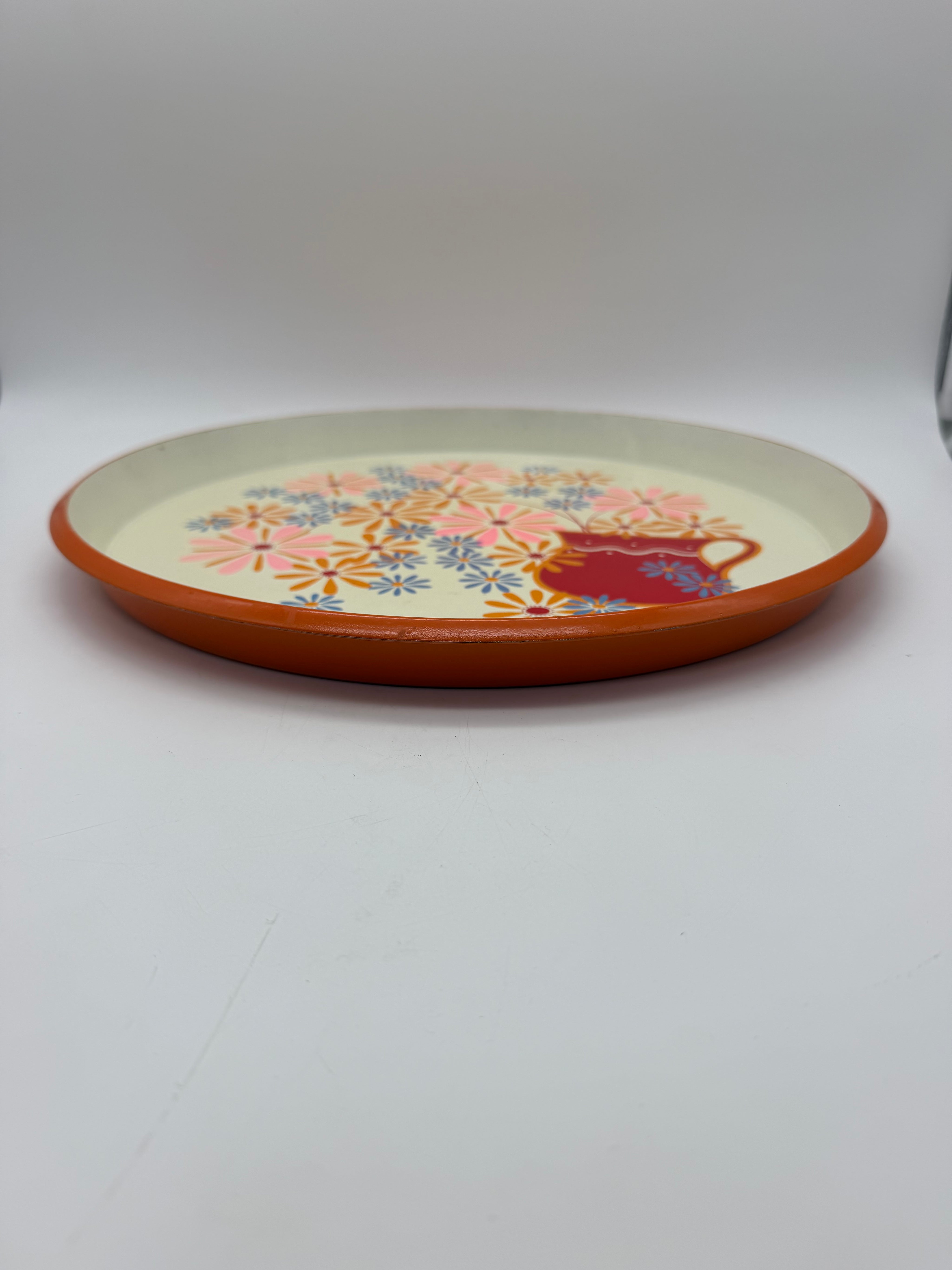 13” Daisies Red Orange Pink Mod serving tray