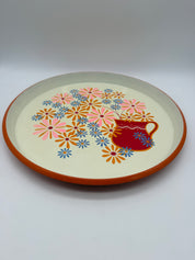 13” Daisies Red Orange Pink Mod serving tray