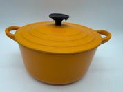 7.4” Le Creuset mini Dutch oven “B” Yellow 2qt