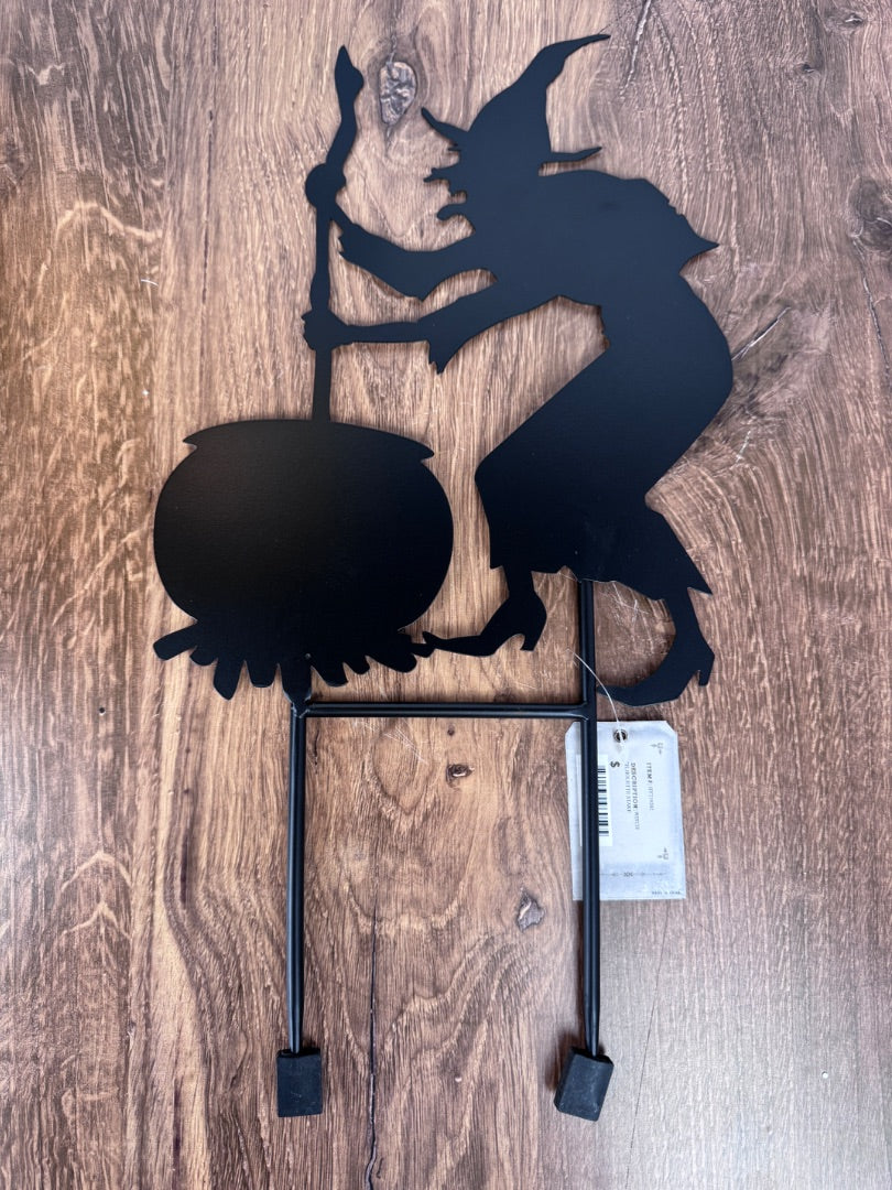 Enchanting Metal Witch Stirring Her Cauldron Silhouette - Stake