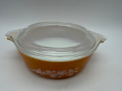 6” Pyrex 471 butterfly gold covered casserole