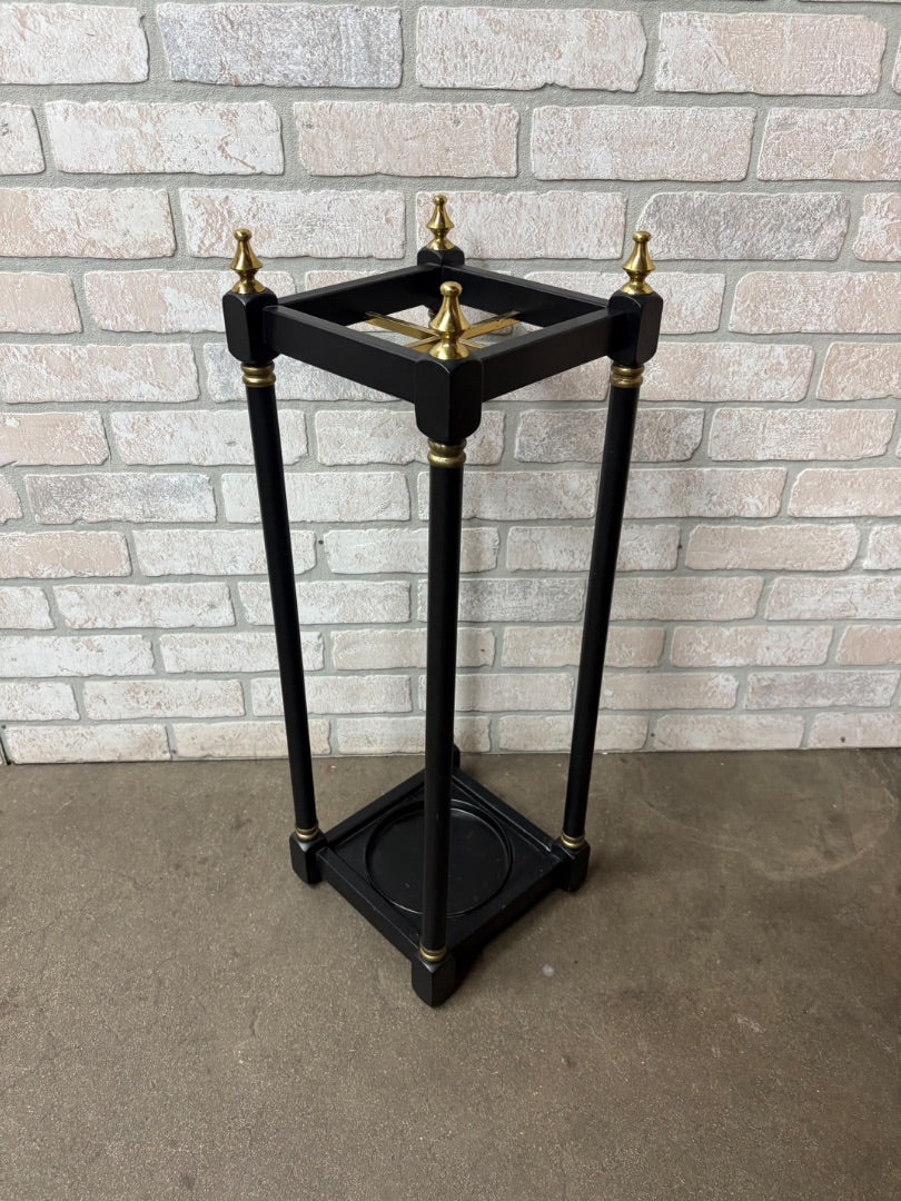 Blk Wood & Brass Umbrella Stand