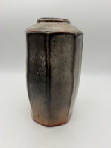 10” tall studio pottery panel vase grey